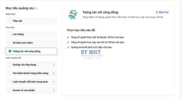 Mục tiêu chiến dịch quảng cáo tiktok - BT marketing