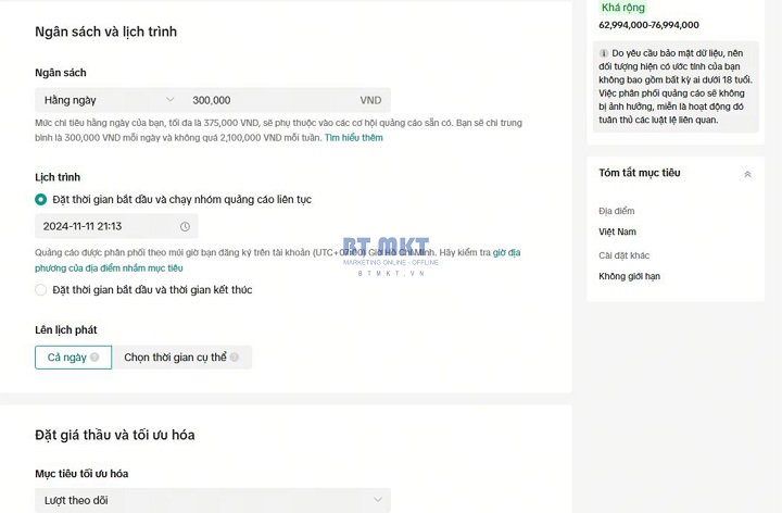 Cài đặt ngân sách nhóm quảng cáo tiktok | BT marketing