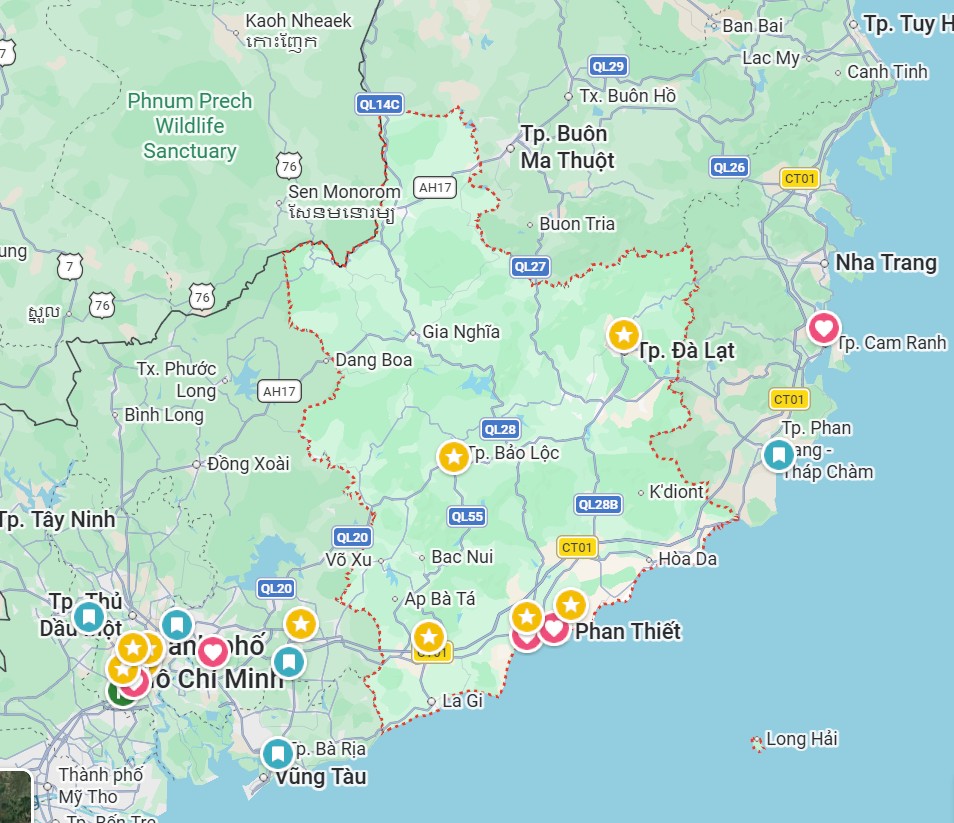 Bản đồ tỉnh lâm đồng mới trên google maps - Ngày 18.3.2026