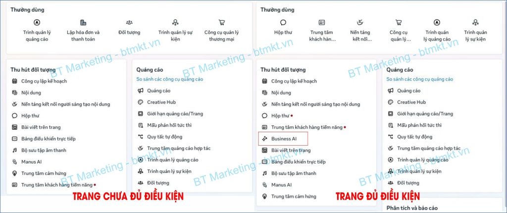 Trang Page đủ điều kiện bật Meta Business AI