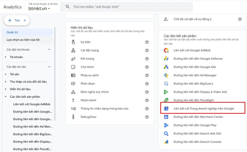 Hướng Dẫn Liên Kết GA4 Với Google Business Profile 2 liên kết GA4 vs GG maps - BT Marketing (2)