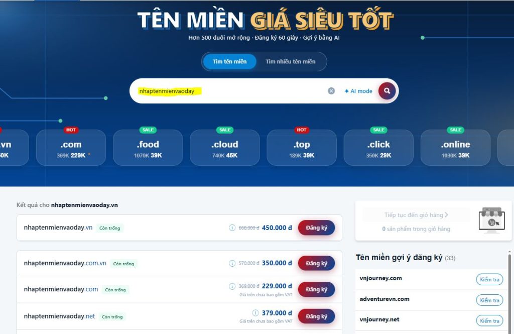 Tìm kiếm tên miền trống trên inet